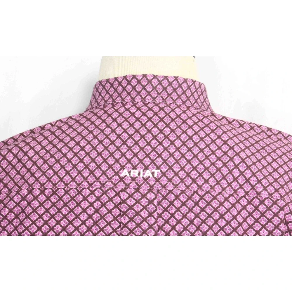 Ariat Finegan Classic Fit Print Button Up Pink Brown Western Shirt Men Size 2XL‎